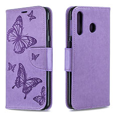 Coque Portefeuille Papillon Livre Cuir Etui Clapet B01F pour Samsung Galaxy M30 Violet Clair