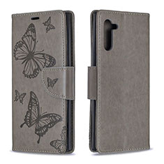 Coque Portefeuille Papillon Livre Cuir Etui Clapet B01F pour Samsung Galaxy Note 10 5G Gris