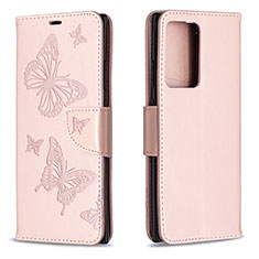 Coque Portefeuille Papillon Livre Cuir Etui Clapet B01F pour Samsung Galaxy Note 20 Ultra 5G Or Rose