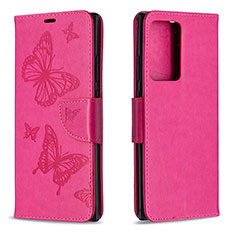Coque Portefeuille Papillon Livre Cuir Etui Clapet B01F pour Samsung Galaxy Note 20 Ultra 5G Rose Rouge