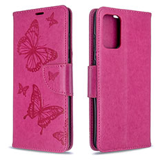 Coque Portefeuille Papillon Livre Cuir Etui Clapet B01F pour Samsung Galaxy S20 5G Rose Rouge