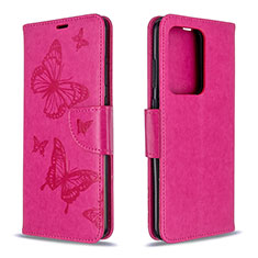 Coque Portefeuille Papillon Livre Cuir Etui Clapet B01F pour Samsung Galaxy S20 Plus 5G Rose Rouge