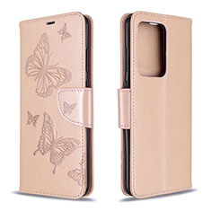 Coque Portefeuille Papillon Livre Cuir Etui Clapet B01F pour Samsung Galaxy S20 Plus Or Rose