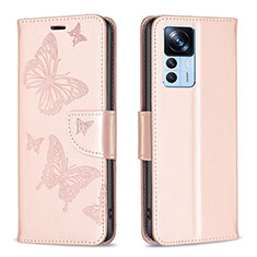 Coque Portefeuille Papillon Livre Cuir Etui Clapet B01F pour Xiaomi Mi 12T 5G Or Rose