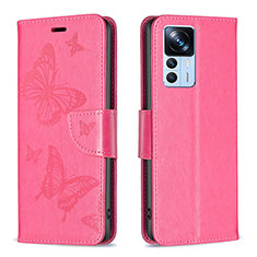 Coque Portefeuille Papillon Livre Cuir Etui Clapet B01F pour Xiaomi Mi 12T 5G Rose Rouge