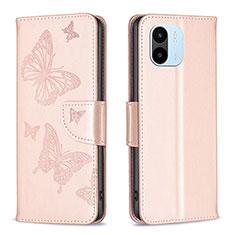Coque Portefeuille Papillon Livre Cuir Etui Clapet B01F pour Xiaomi Poco C51 Or Rose