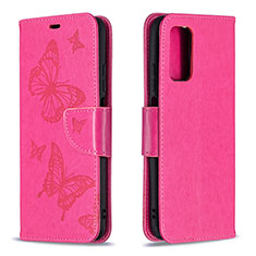 Coque Portefeuille Papillon Livre Cuir Etui Clapet B01F pour Xiaomi Poco M3 Rose Rouge