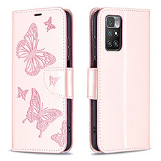 Coque Portefeuille Papillon Livre Cuir Etui Clapet B01F pour Xiaomi Redmi 10 (2022) Or Rose