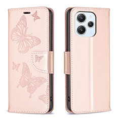 Coque Portefeuille Papillon Livre Cuir Etui Clapet B01F pour Xiaomi Redmi 12 4G Or Rose