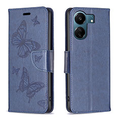 Coque Portefeuille Papillon Livre Cuir Etui Clapet B01F pour Xiaomi Redmi 13C Bleu
