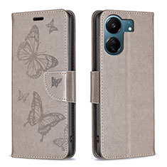 Coque Portefeuille Papillon Livre Cuir Etui Clapet B01F pour Xiaomi Redmi 13C Gris