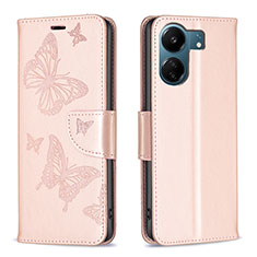 Coque Portefeuille Papillon Livre Cuir Etui Clapet B01F pour Xiaomi Redmi 13C Or Rose