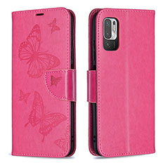 Coque Portefeuille Papillon Livre Cuir Etui Clapet B01F pour Xiaomi Redmi Note 10 5G Rose Rouge