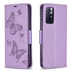 Coque Portefeuille Papillon Livre Cuir Etui Clapet B01F pour Xiaomi Redmi Note 11 5G Violet Clair