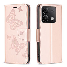 Coque Portefeuille Papillon Livre Cuir Etui Clapet B01F pour Xiaomi Redmi Note 13 5G Or Rose