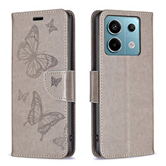 Coque Portefeuille Papillon Livre Cuir Etui Clapet B01F pour Xiaomi Redmi Note 13 Pro 5G Gris