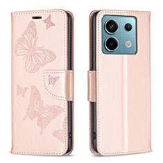 Coque Portefeuille Papillon Livre Cuir Etui Clapet B01F pour Xiaomi Redmi Note 13 Pro 5G Or Rose