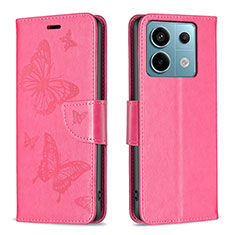 Coque Portefeuille Papillon Livre Cuir Etui Clapet B01F pour Xiaomi Redmi Note 13 Pro 5G Rose Rouge