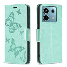 Coque Portefeuille Papillon Livre Cuir Etui Clapet B01F pour Xiaomi Redmi Note 13 Pro 5G Vert