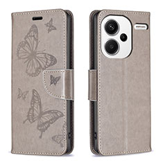 Coque Portefeuille Papillon Livre Cuir Etui Clapet B01F pour Xiaomi Redmi Note 13 Pro+ Plus 5G Gris