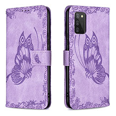 Coque Portefeuille Papillon Livre Cuir Etui Clapet B02F pour Samsung Galaxy A03s Violet Clair