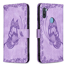 Coque Portefeuille Papillon Livre Cuir Etui Clapet B02F pour Samsung Galaxy M11 Violet Clair