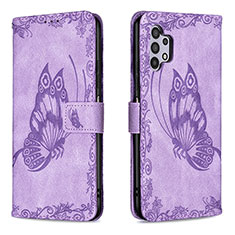 Coque Portefeuille Papillon Livre Cuir Etui Clapet B02F pour Samsung Galaxy M32 5G Violet Clair