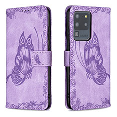 Coque Portefeuille Papillon Livre Cuir Etui Clapet B02F pour Samsung Galaxy S20 Ultra 5G Violet Clair