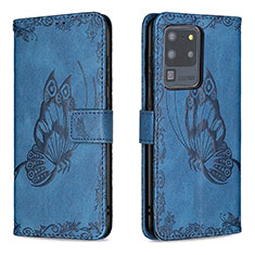 Coque Portefeuille Papillon Livre Cuir Etui Clapet B02F pour Samsung Galaxy S20 Ultra Bleu