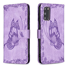 Coque Portefeuille Papillon Livre Cuir Etui Clapet B02F pour Samsung Galaxy S20 Violet Clair