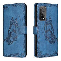 Coque Portefeuille Papillon Livre Cuir Etui Clapet B02F pour Xiaomi Mi 10T 5G Bleu