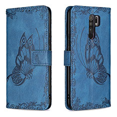 Coque Portefeuille Papillon Livre Cuir Etui Clapet B02F pour Xiaomi Redmi 9 Bleu