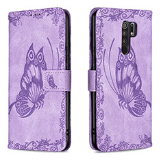 Coque Portefeuille Papillon Livre Cuir Etui Clapet B02F pour Xiaomi Redmi 9 Violet Clair