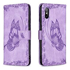 Coque Portefeuille Papillon Livre Cuir Etui Clapet B02F pour Xiaomi Redmi 9A Violet Clair