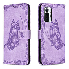 Coque Portefeuille Papillon Livre Cuir Etui Clapet B02F pour Xiaomi Redmi Note 10 Pro 4G Violet Clair