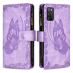 Coque Portefeuille Papillon Livre Cuir Etui Clapet B03F pour Samsung Galaxy A03s Violet Clair