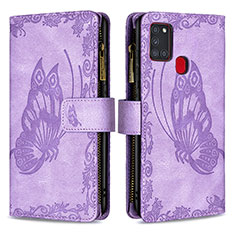 Coque Portefeuille Papillon Livre Cuir Etui Clapet B03F pour Samsung Galaxy A21s Violet Clair