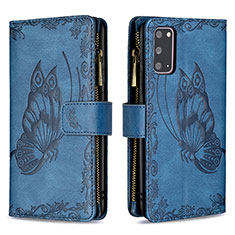 Coque Portefeuille Papillon Livre Cuir Etui Clapet B03F pour Samsung Galaxy S20 5G Bleu