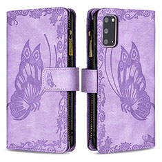Coque Portefeuille Papillon Livre Cuir Etui Clapet B03F pour Samsung Galaxy S20 5G Violet Clair