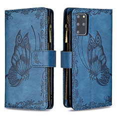 Coque Portefeuille Papillon Livre Cuir Etui Clapet B03F pour Samsung Galaxy S20 Plus Bleu
