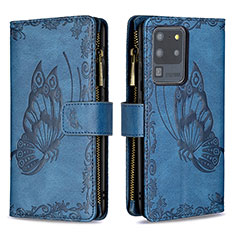 Coque Portefeuille Papillon Livre Cuir Etui Clapet B03F pour Samsung Galaxy S20 Ultra 5G Bleu