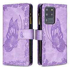 Coque Portefeuille Papillon Livre Cuir Etui Clapet B03F pour Samsung Galaxy S20 Ultra 5G Violet Clair