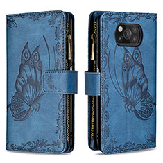 Coque Portefeuille Papillon Livre Cuir Etui Clapet B03F pour Xiaomi Poco X3 NFC Bleu