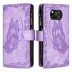 Coque Portefeuille Papillon Livre Cuir Etui Clapet B03F pour Xiaomi Poco X3 NFC Violet Clair