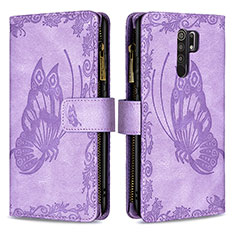 Coque Portefeuille Papillon Livre Cuir Etui Clapet B03F pour Xiaomi Redmi 9 Violet Clair