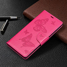 Coque Portefeuille Papillon Livre Cuir Etui Clapet B13F pour Samsung Galaxy S21 Ultra 5G Rose Rouge