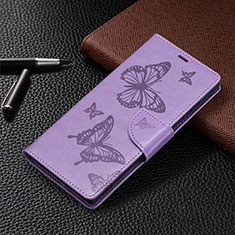 Coque Portefeuille Papillon Livre Cuir Etui Clapet B13F pour Samsung Galaxy S21 Ultra 5G Violet Clair