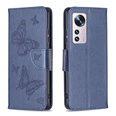 Coque Portefeuille Papillon Livre Cuir Etui Clapet B13F pour Xiaomi Mi 12 5G Bleu