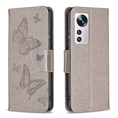 Coque Portefeuille Papillon Livre Cuir Etui Clapet B13F pour Xiaomi Mi 12 5G Gris