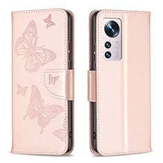 Coque Portefeuille Papillon Livre Cuir Etui Clapet B13F pour Xiaomi Mi 12 5G Or